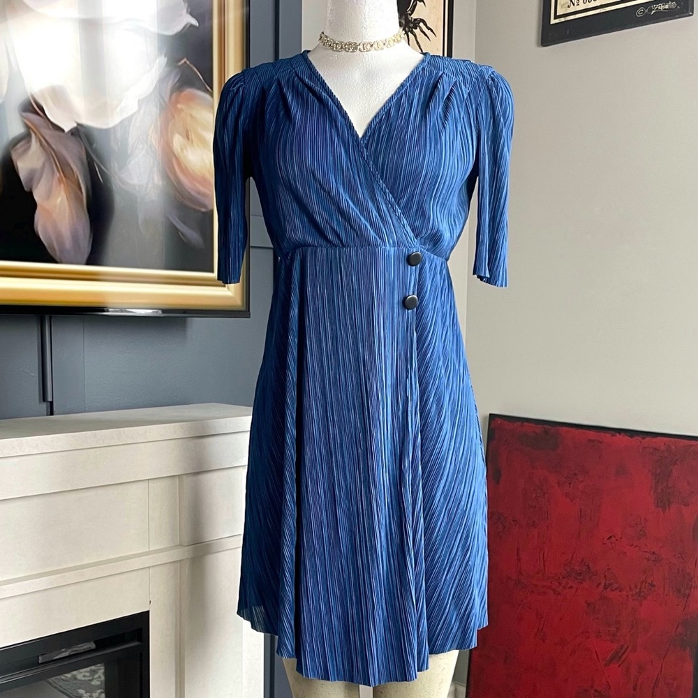 Blue V-neck Summer Wrap Dress